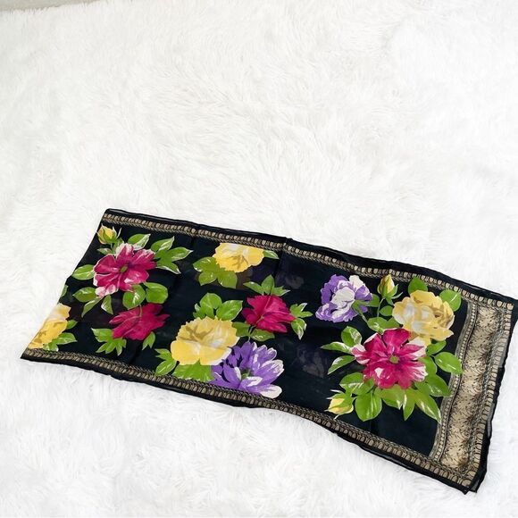 Oscar de la Renta Floral Hand Rolled Silk Scarf - Picture 4 of 4